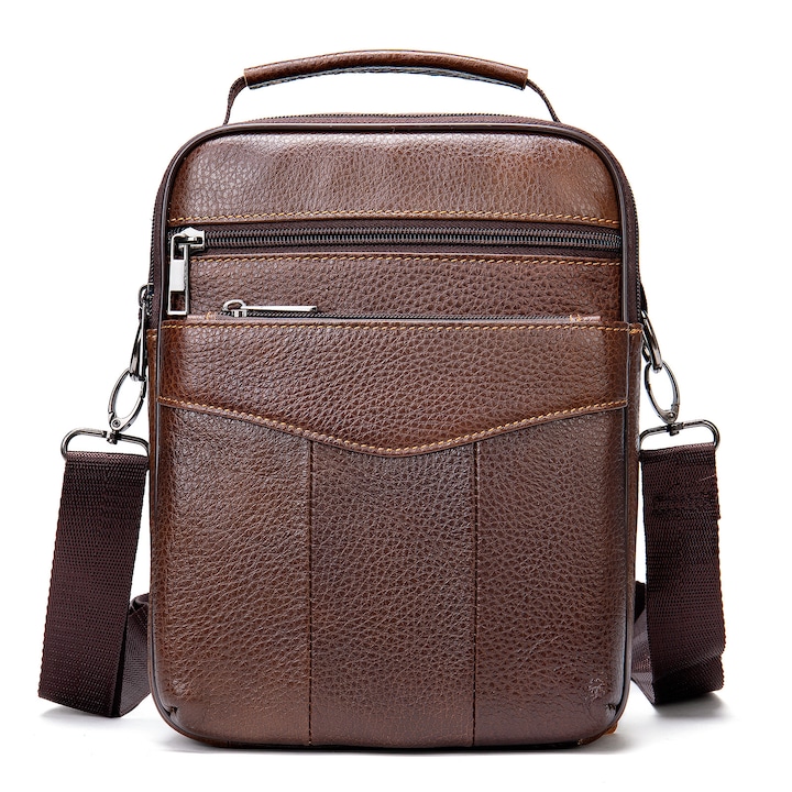 Férfi Messenger Táska Valódi Bőrből, Vintage Barna, Crossbody, Több Zsebbel, iPad Pro 9.7"-hez, Mindennapi Használatra Munkához és Szabadidőhöz - Barna