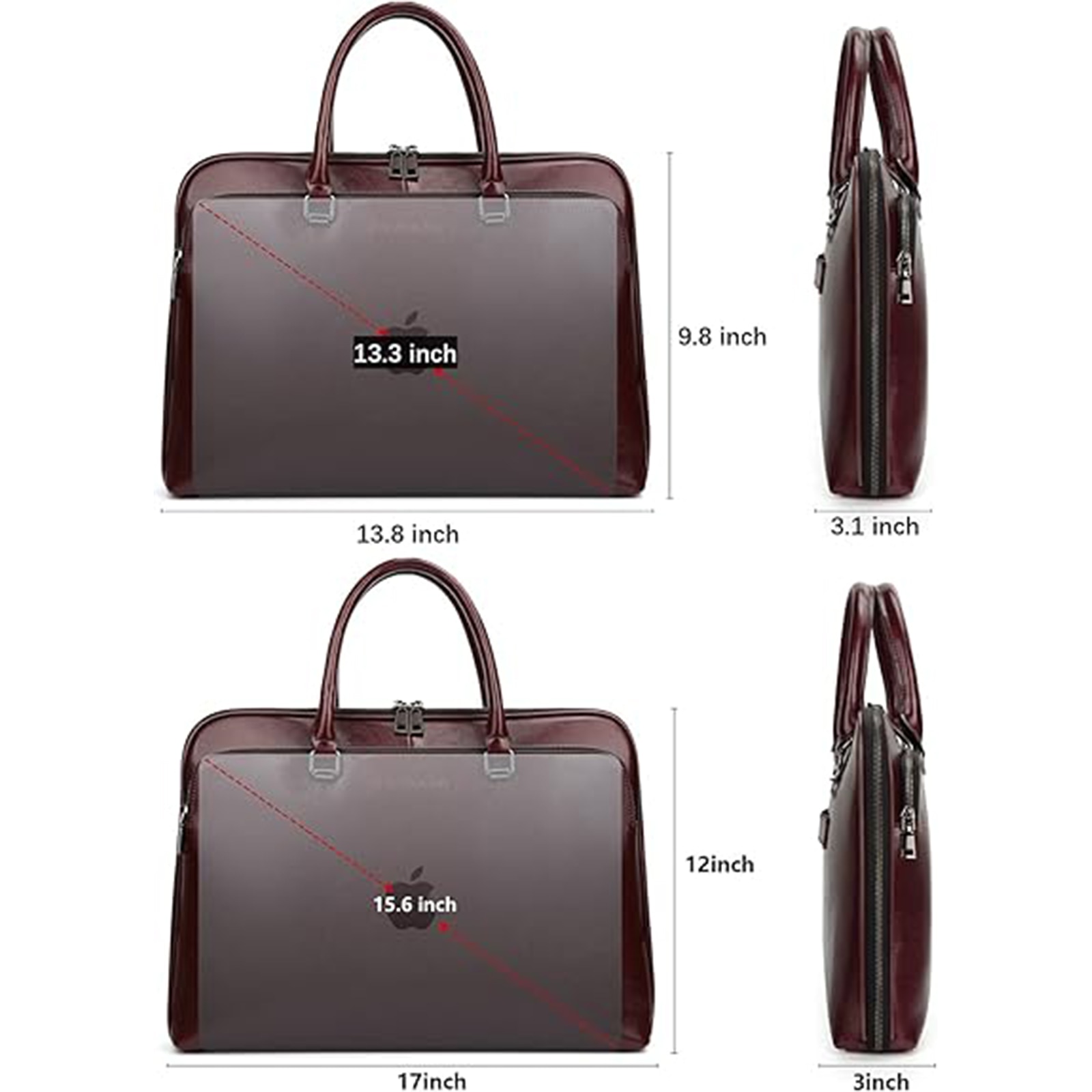 Geanta din Piele Naturala Maro Inchis pentru Laptop 15.6" MacBook, Geanta Eleganta de Birou Unisex, Geanta Crossbody Professionala Cu Multiple Buzunare