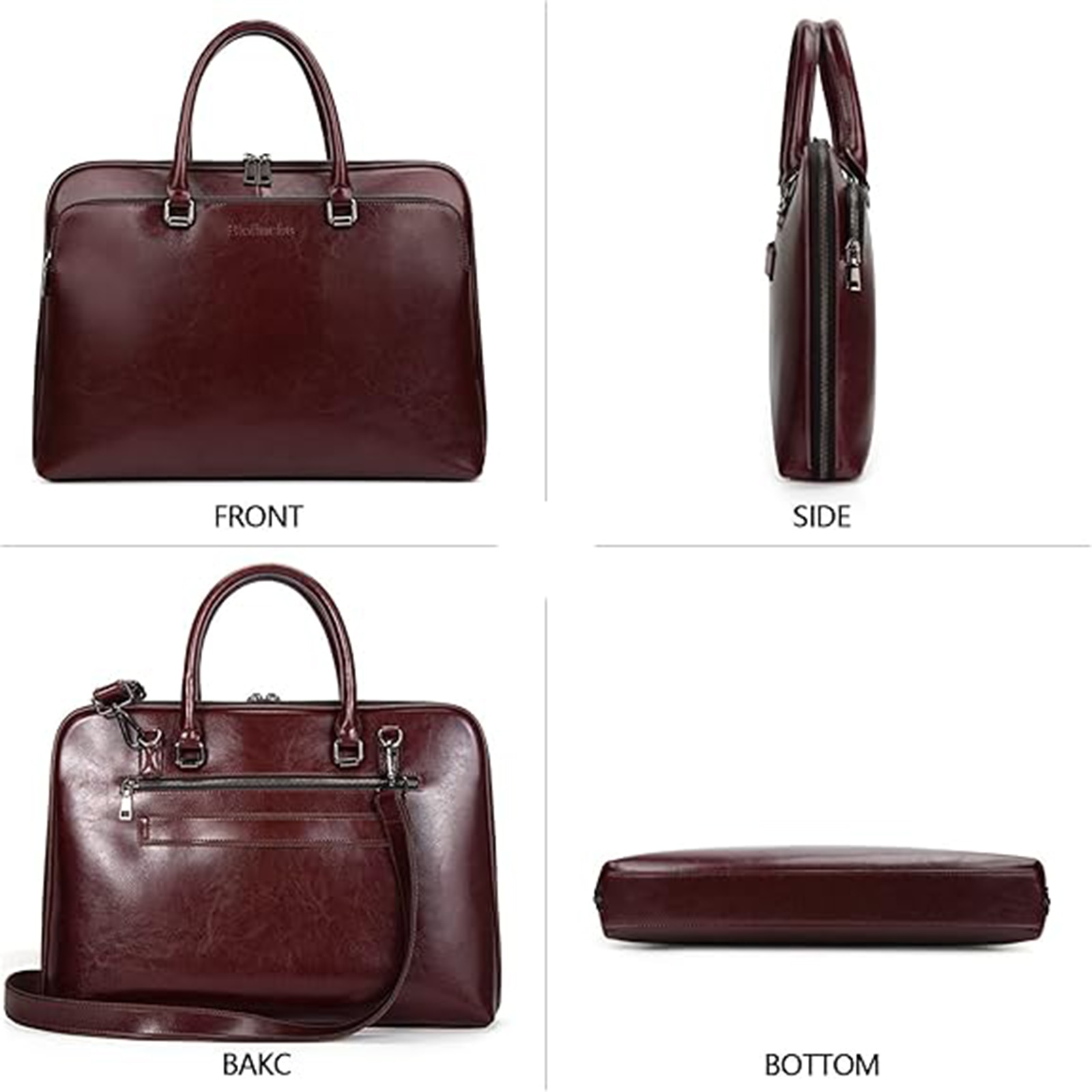 Geanta din Piele Naturala Maro Inchis pentru Laptop 15.6" MacBook, Geanta Eleganta de Birou Unisex, Geanta Crossbody Professionala Cu Multiple Buzunare