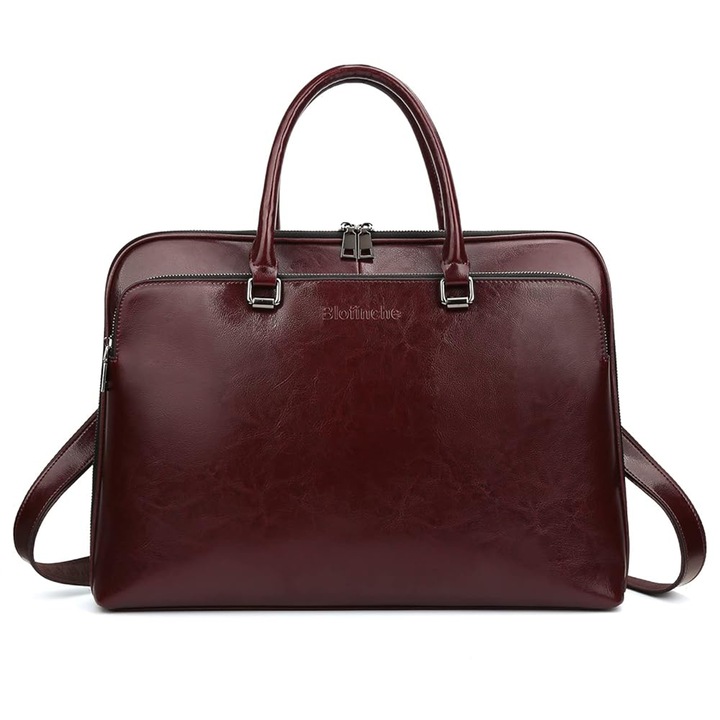 Sötétbarna valódi bőr laptoptáska, 15.6", MacBook-hoz, Elegáns unisex irodai táska, Professzionális keresztpántos táska több zsebbel