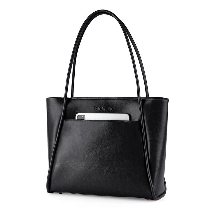 Fekete professzionális valódi bőr táska, 13.3" laptophoz, Fűzött bőr aktatáska és ingázó táska