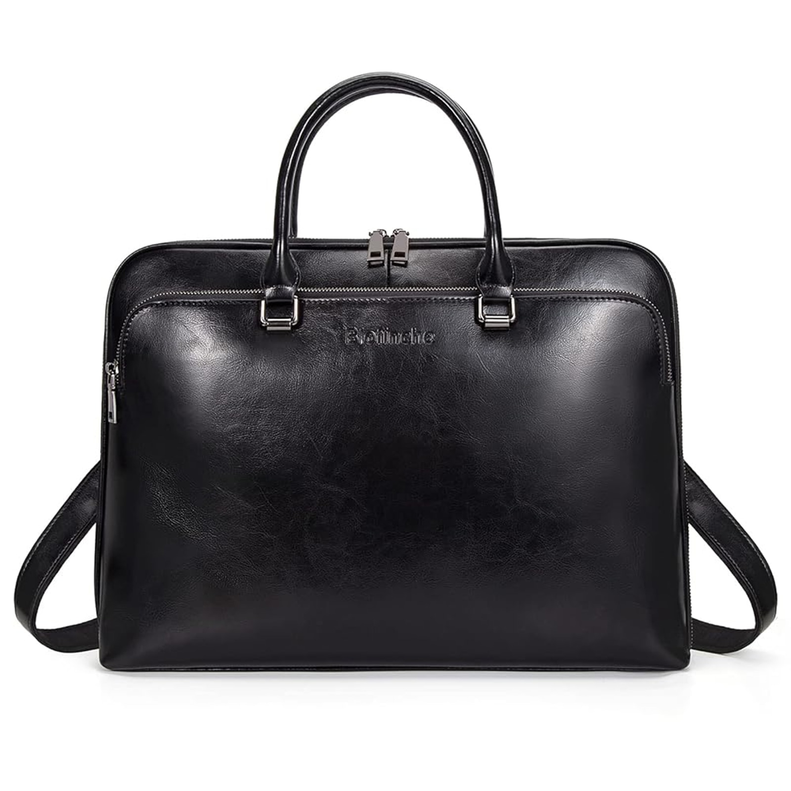 Geanta Professionala din Piele Naturala pentru Laptop pana la 15.6", Geanta Messenger, Geanta Bizness Crossbody Cu Cureaua Reglabila si Manseta pentru Valiza, Negru