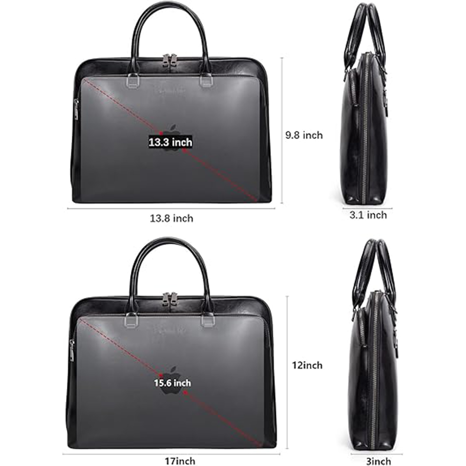Geanta Professionala din Piele Naturala pentru Laptop pana la 15.6", Geanta Messenger, Geanta Bizness Crossbody Cu Cureaua Reglabila si Manseta pentru Valiza, Negru