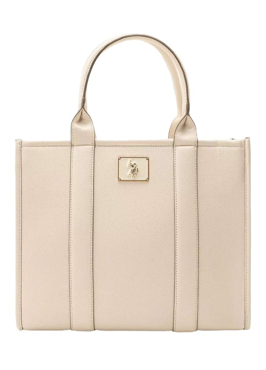 Дамска чанта, U.S. Polo Assn, кожа, кремав, 33x29 см