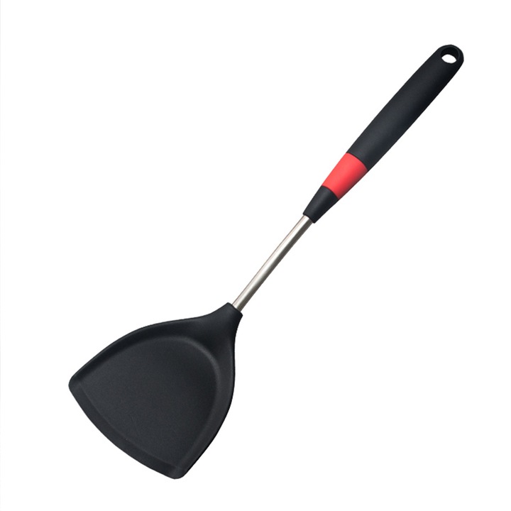 Spatula din silicon pentru bucatarie, 38cm, rezistenta la caldura, cu maner rosu/negru