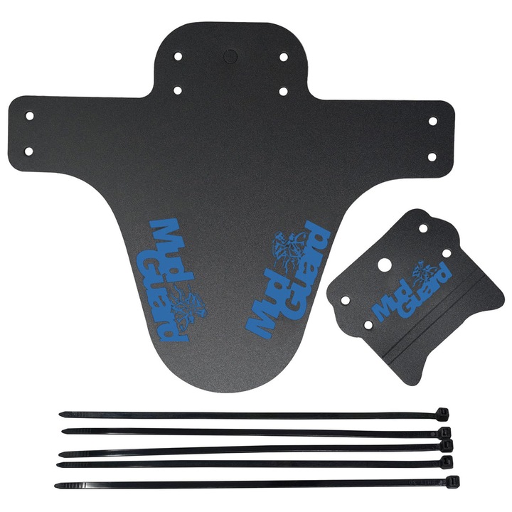 Aparatoare bicicleta, Axroad Mall, Protectie impact, Kitul include componente de montare, Pentru roti fata si spate, Sistem rapid de demontare, Reglabile si usor de instalat, Plastic flexibil, 22*26cm, Negru/ Albastru