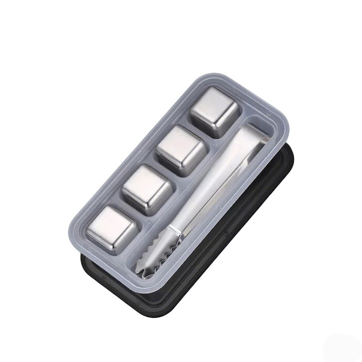 Set 6 cuburi gheata inox reutilizabile pentru bauturi, racire rapida, argintiu, 2x2x2cm