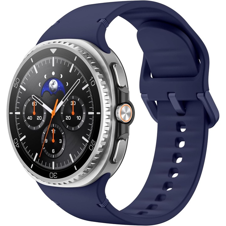 Bratara smartwatch din silicon moale, compatibila cu Samsung Galaxy Watch 8 40mm/44mm si Galaxy Watch 8 Classic 46mm, curea de schimb, M/L, Albastru inchis