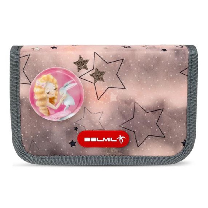 Tolltartó, klapnis, cipzáras, BELMIL "Rose Ballet", szürke-rózsaszín, balerina