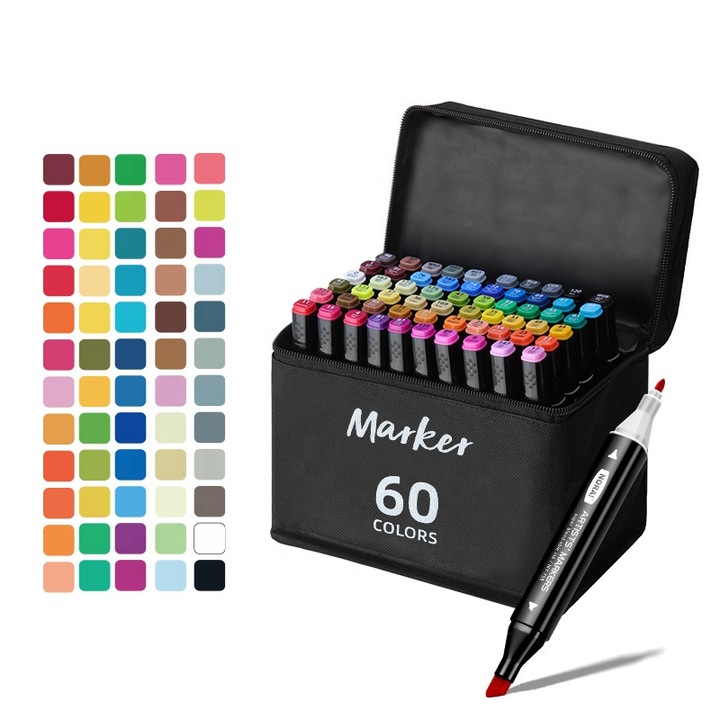 60 darabos kétvégű, többszínű filctoll készlet rajzoláshoz és színezéshez