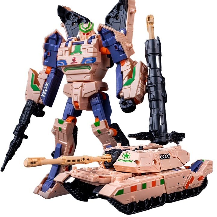 Jucarie Militara Tanc Transformabil Robot Mecha, cu Piese Auto din Alama pentru Baieti, Gri galben