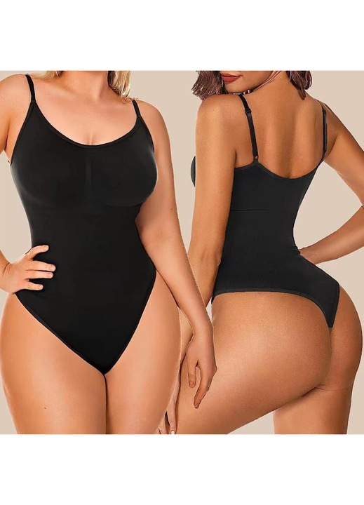 Body Modelator cu Efect de Compresie, DCSZVIGS®, Fara Cusaturi cu Bretele Ajustabile, Nylon/Elastan, Negru/S