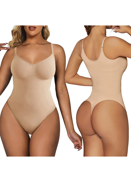 Body Modelator cu Efect de Compresie, DCSZVIGS®, Fara Cusaturi cu Bretele Ajustabile, Nylon/Elastan, Bej/M
