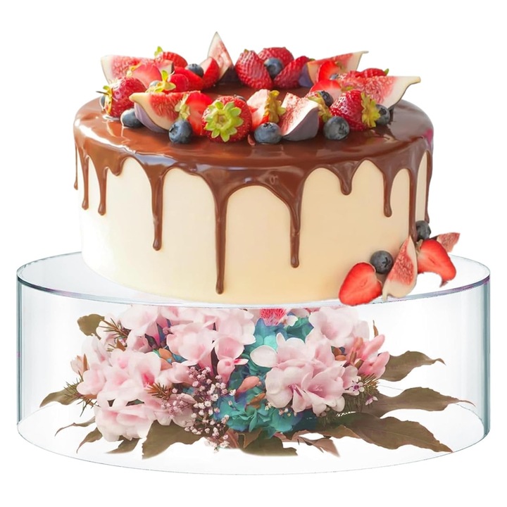 Suport tort, Tressino, rotund, transparent Poate fi utilizat pentru torturi,30 cm, din acril, chei de masina, vaze, cosmetice, cadouri etc