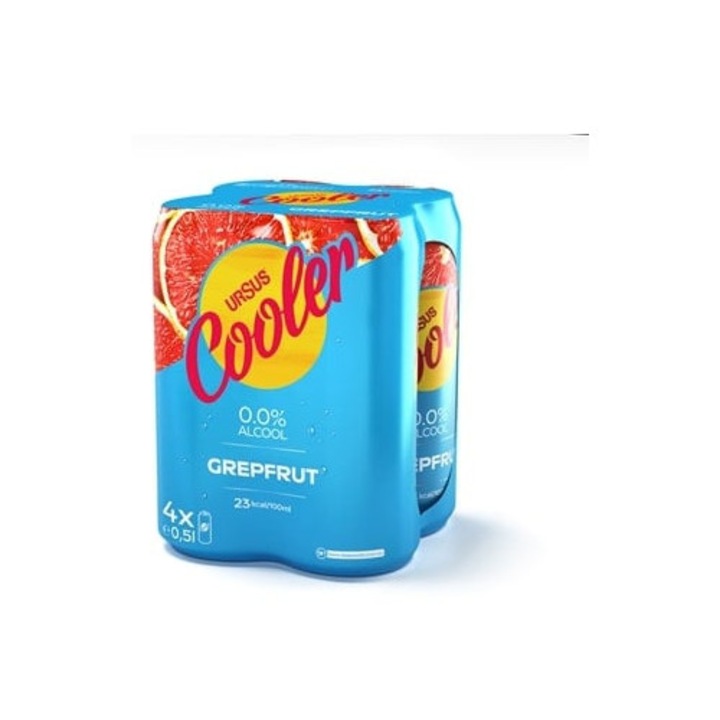 Bere blonda fara alcool cu aroma de grepfrut, Ursus Cooler, 4 x 0.5 l