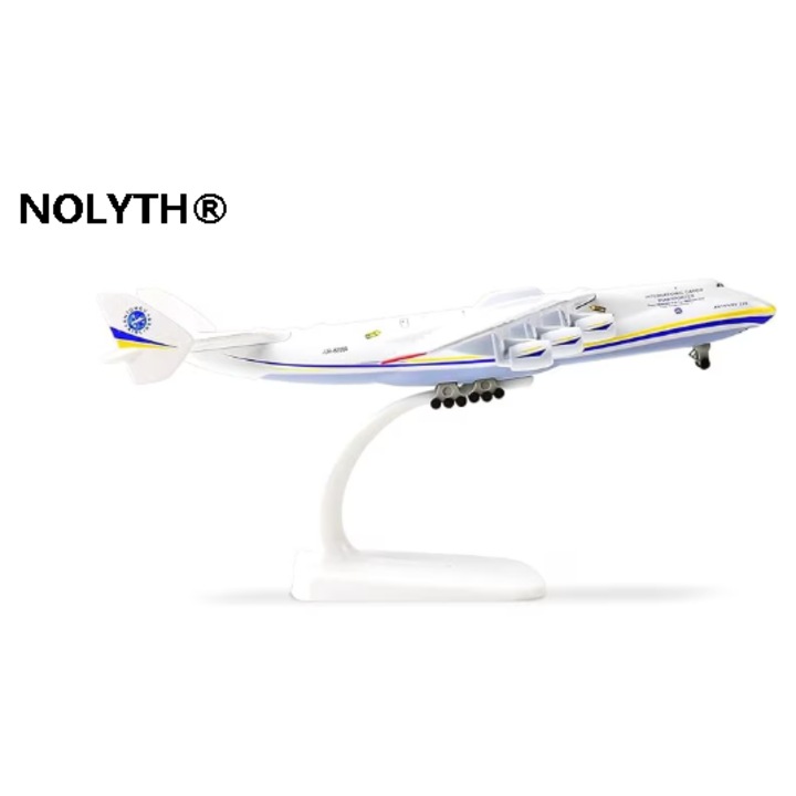 Модел на самолет Антонов Мрия АН-225, 20 см, Метален модел на самолет със стойка за дисплей, Бял