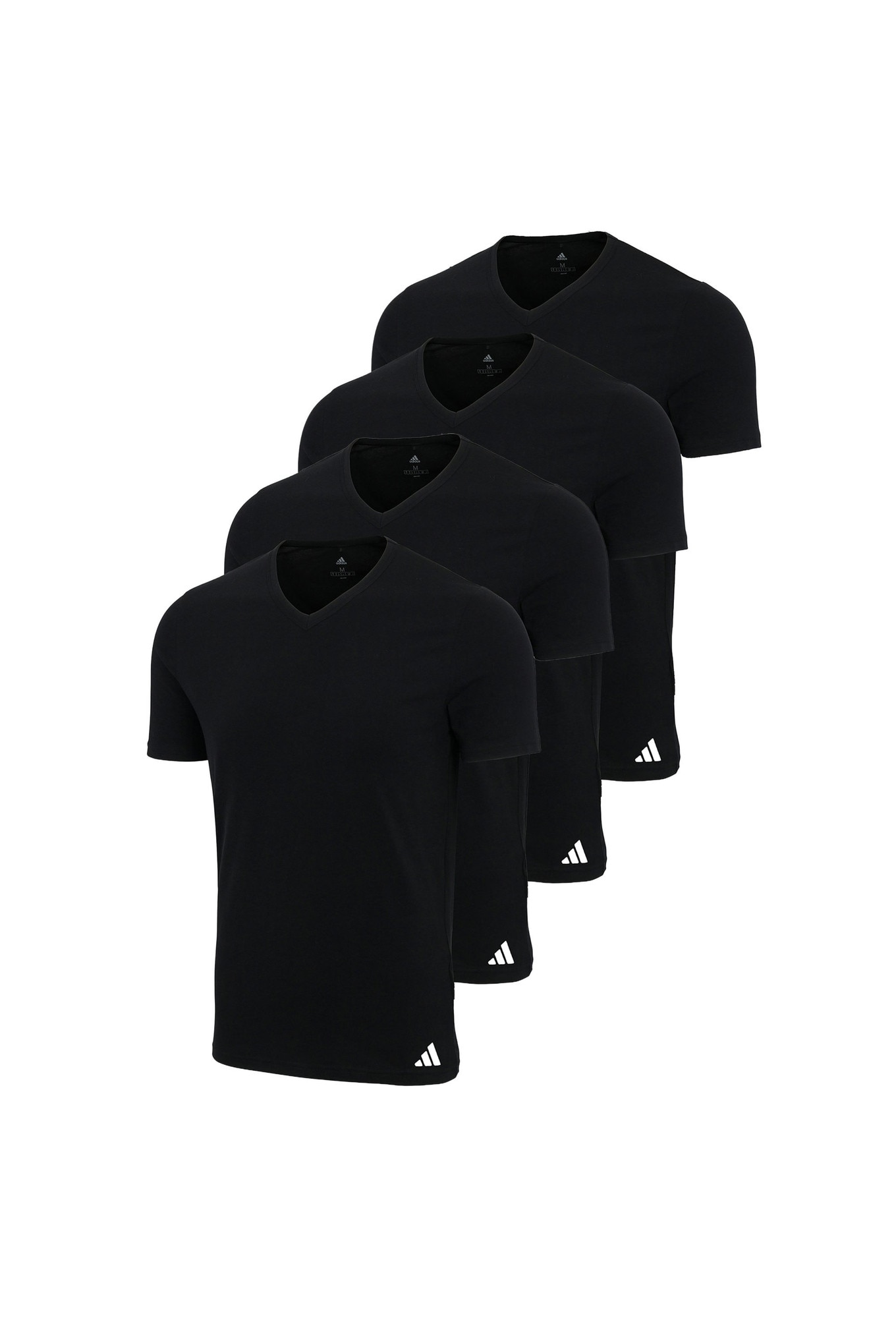 adidas, Set de tricouri cu decolteu in V si model uni - 4 piese, Negru, 2XL