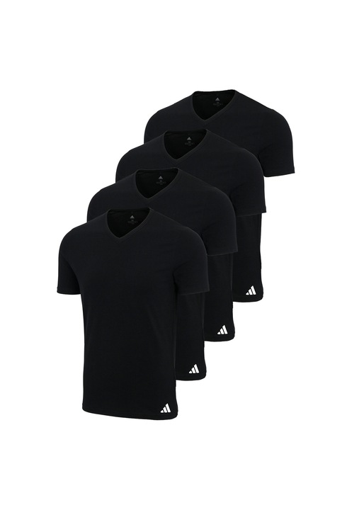 adidas, Set de tricouri cu decolteu in V si model uni - 4 piese, Negru, M