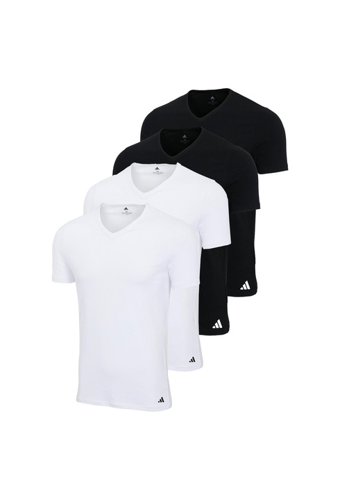 adidas, Set de tricouri cu decolteu in V si model uni - 4 piese, Alb, Negru, S