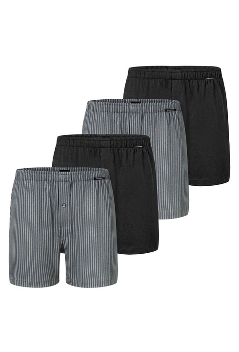 Schiesser, Set de boxeri din bumbac cu talie elastica - 4 perechi, Negru, Gri, L