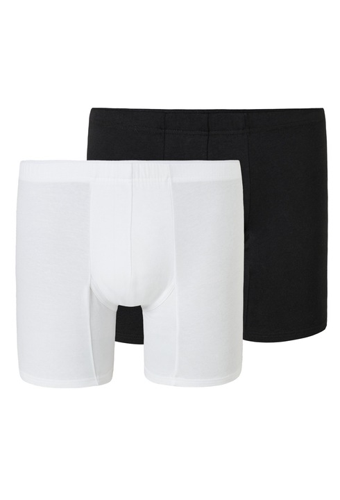 Schiesser, Set de boxeri cu model uni - 2 perechi, Alb/Negru