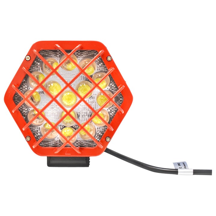 Lampa hexagonala grilaj metalic rosu 48W 16 LED-uri DC 10-80V unghi 6