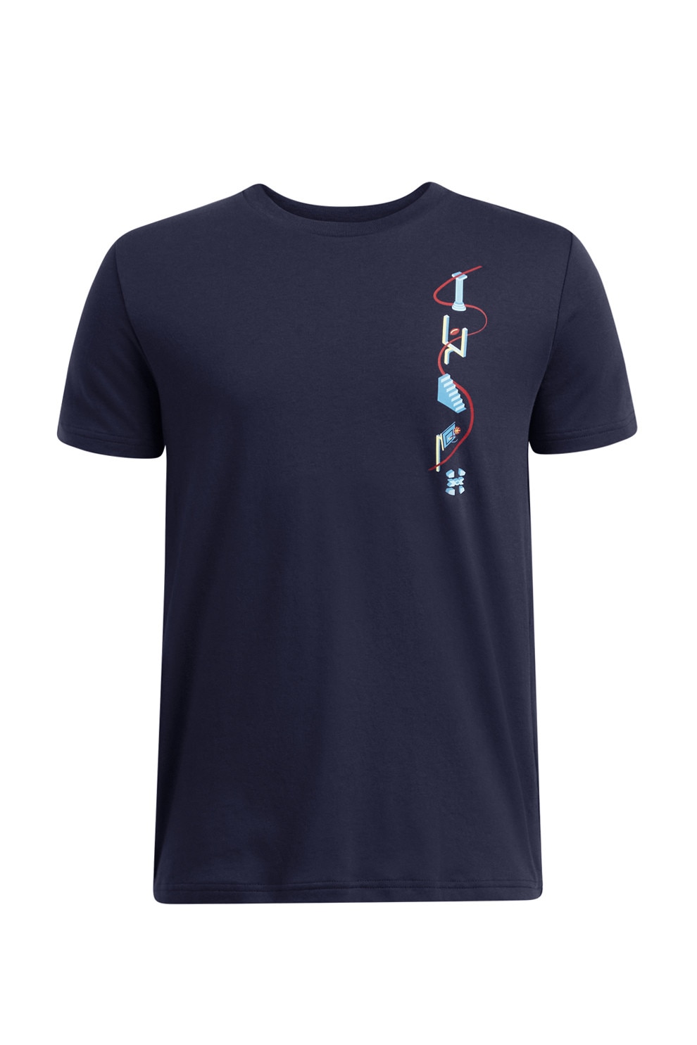 Under Armour, Tricou regular fit cu imprimeu grafic pe spate, Galben pal, Bleumarin, 149-160 CM