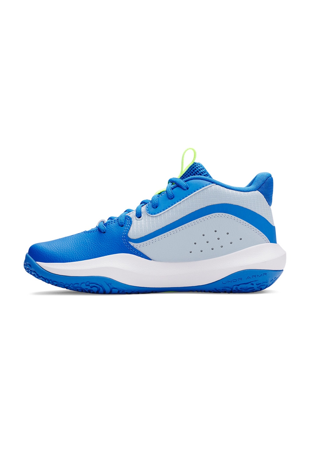 Under Armour, Pantofi pentru baschet Lockdown 7, Verde neon, Albastru royal, Alb optic, 40 EU