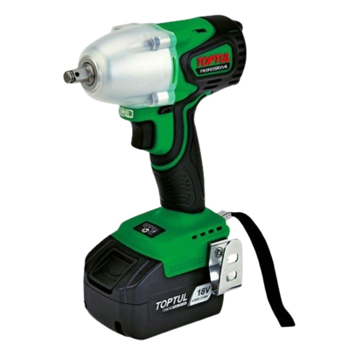 Masina TOPTUL KPA1639 de insurubat cu impact cu acumulator, cuplu maxim 385 Nm, 2760 rpm, 3500 bpm, 1 x acumulator Li-Ion 18V