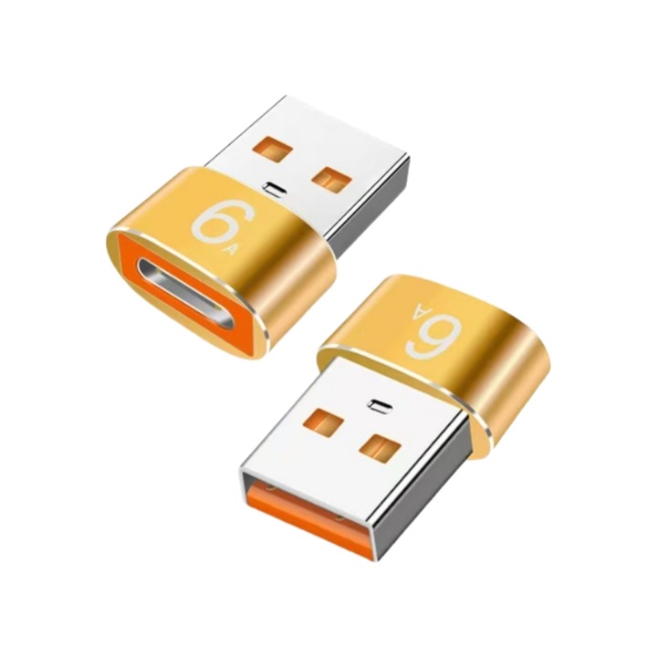 Adaptor USB-A la Type-C, set 2 buc, aluminiu, viteza mare, galben, USB 3.1 Gen 1