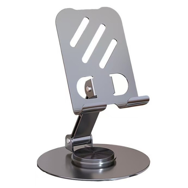 Suport telefon metalic pliabil, rotire 360°, ajustare unghi, stabilitate ridicata, gri, 1 set