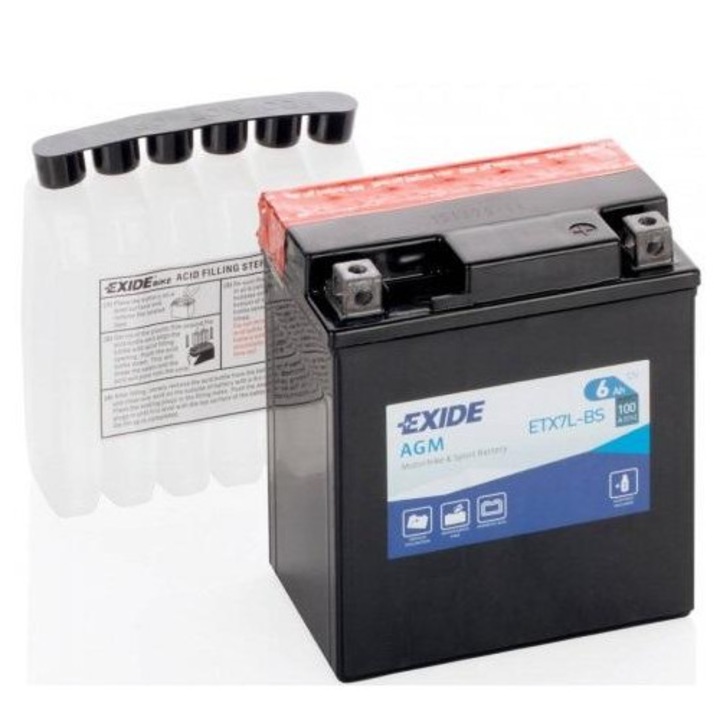 Baterie moto EXIDE fara intretinere EBYTX7L-BS, 12 V, 6 Ah, curent de pornire 100 A