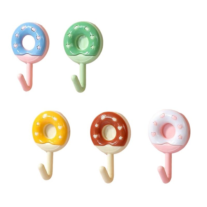 Set 12 cuiere, Adezive, forma de gogoasa, Rezistente la apa, Multicolor