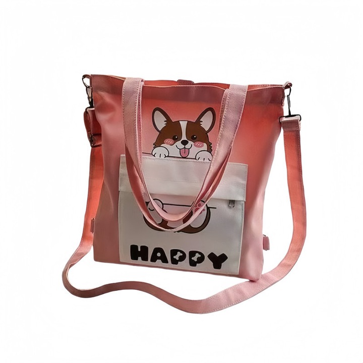 Дамска чанта tote, плат, прецизно изработена, ясен принт на модела, сладка и модерна, използваема за училище и работа,, Розово, 35 x 34 CM