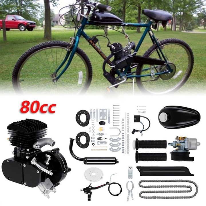 Kit motor 80cc pentru bicicleta, 2 timpi (Negru)