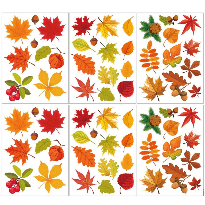 Комплект от 6 декоративни стикера, TREXORA, принт кленов лист, 22x30см, PVC, многоцветен