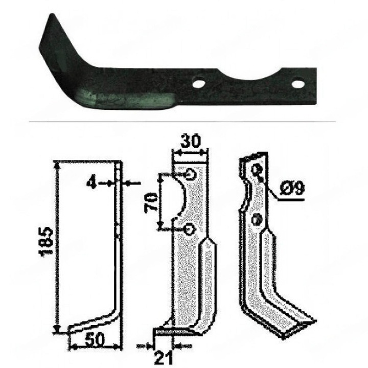 Cutit stanga motocultor 185mm x 30mm AGRIA