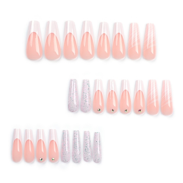 Set 24 unghii false, Acril, Lungi, Multicolor