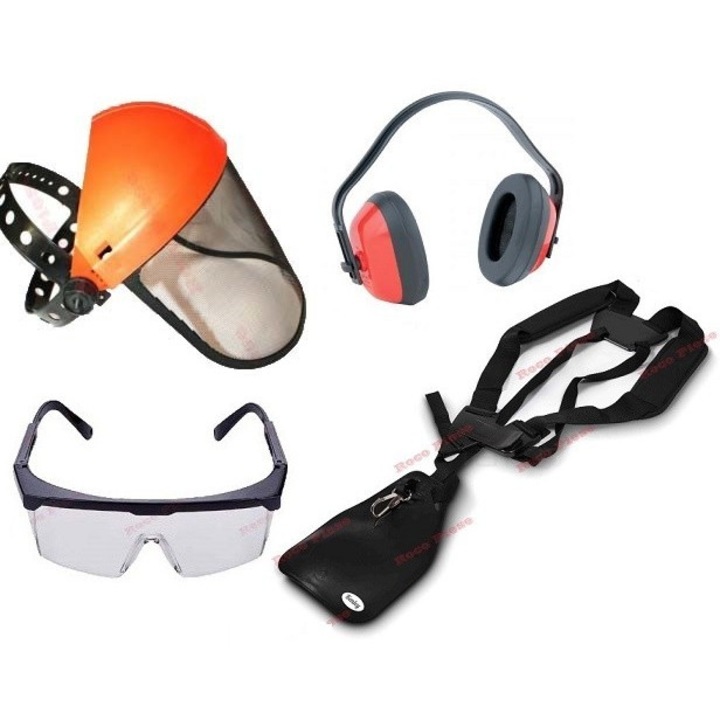 Set de accesorii pentru motocoasa (casca de protectie, ochelari, ham, casti antifonice)