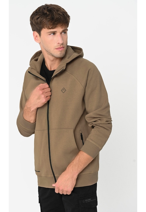 Hanorac din bumbac cu gluga, cu fermoar, Volcano B-Andre, Bej, Bej