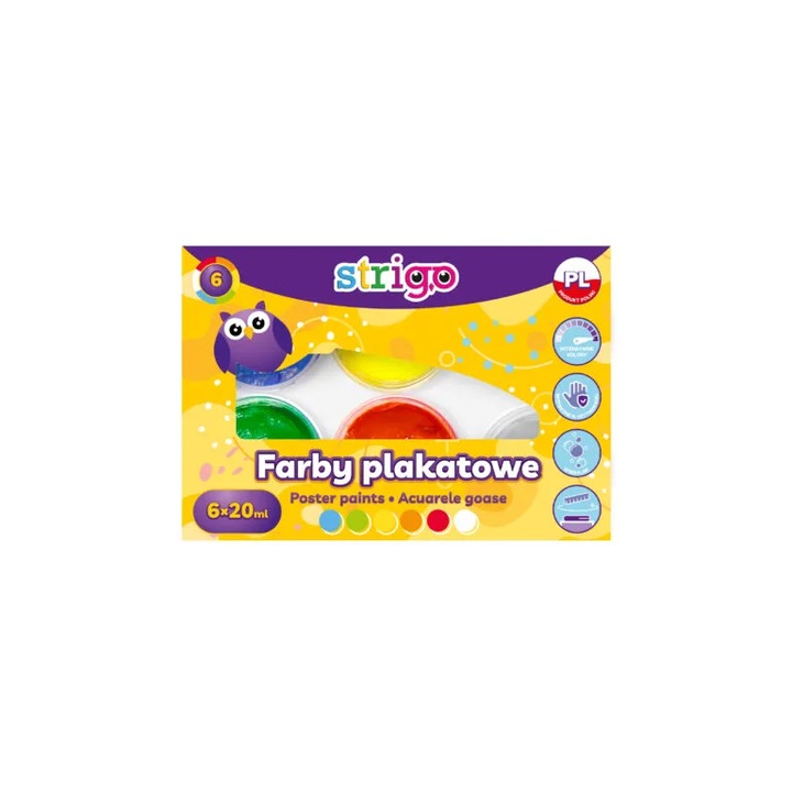 Acuarele Guase Strigo in borcanel, 6 culori x 20 ml