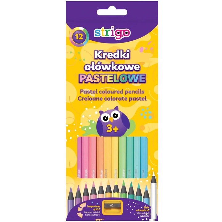 Цветни моливи Strigo, Pastel, 12 цвята