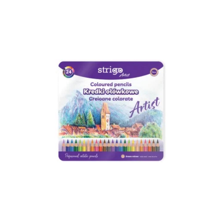 Strigo színes ceruza, „ARTIST” sorozat, 24 szín, fémdoboz, cédrusfa