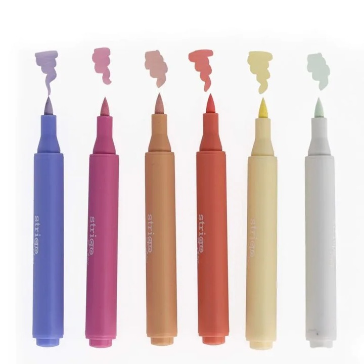 Markere acrilice Strigo tip pensula, 6 culori