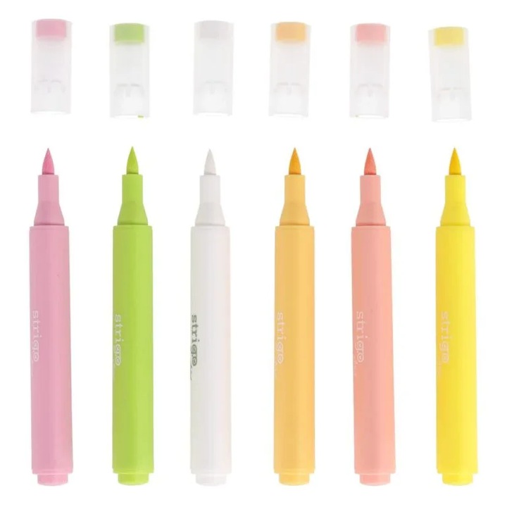 Маркери Strigo, Тип четка, Акрилни, 6 цвята