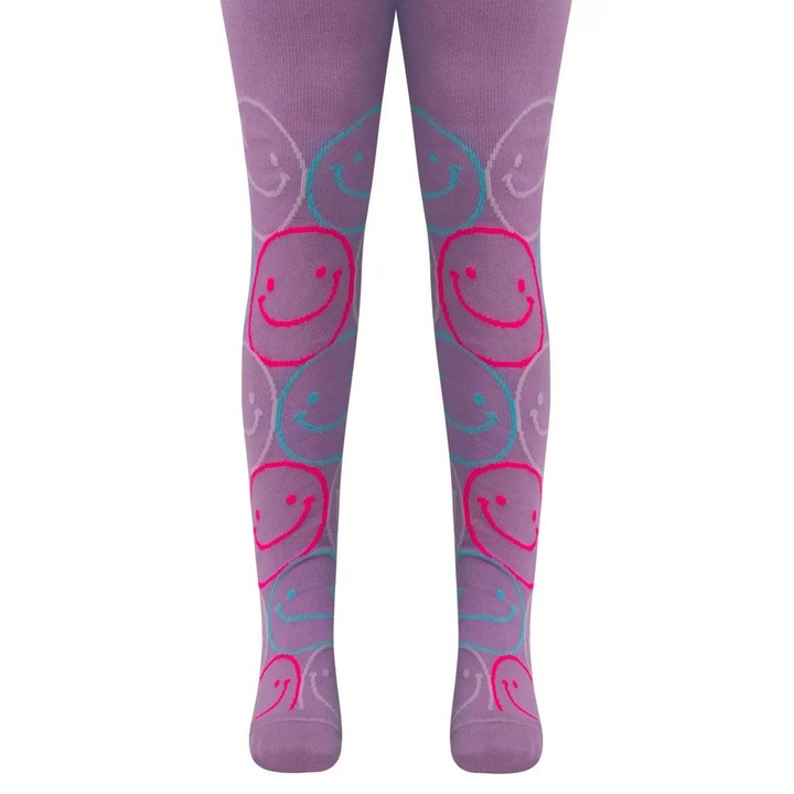 Ciorapi subtiri din bumbac cu model smiley faces, Conte Kids Tip-Top 625, Lila