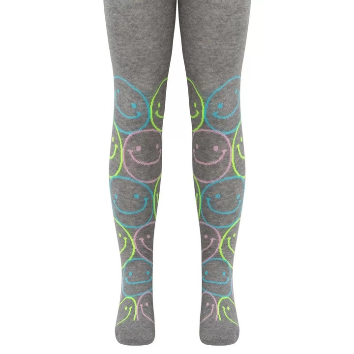 Ciorapi subtiri din bumbac cu model smiley faces, Conte Kids Tip-Top 625, Gri