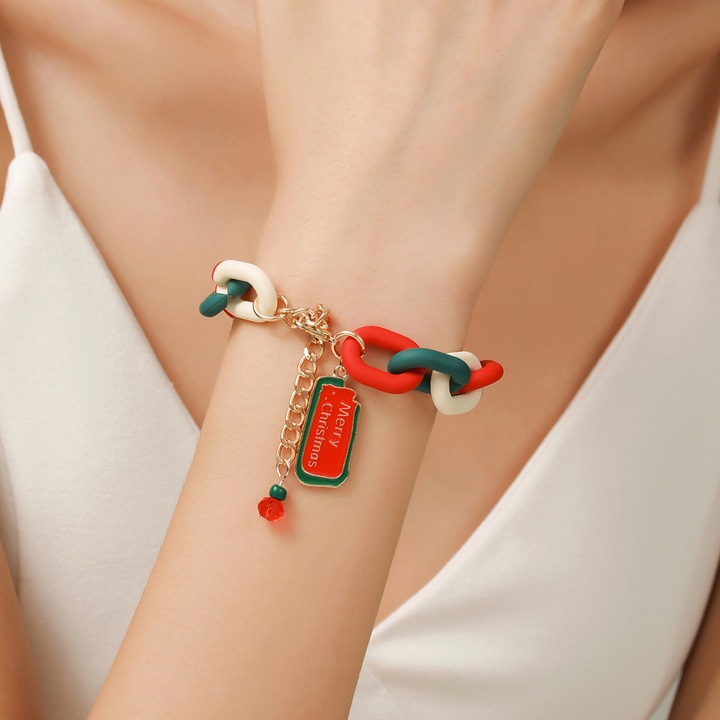 Bratara de Craciun, cu pandantiv, multicolor