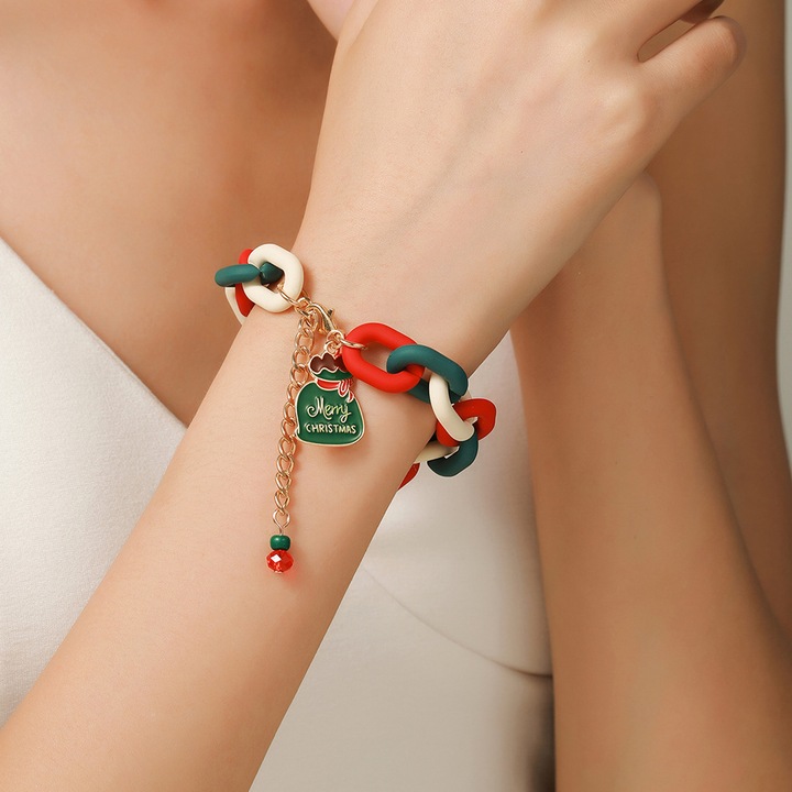 Bratara de Craciun Dama, model cu pandantiv, multicolor