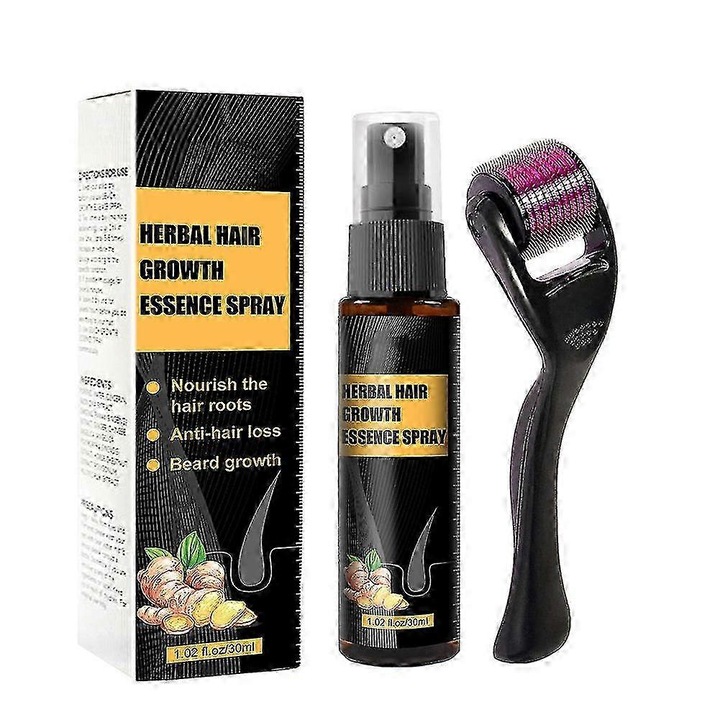 Set tratamente pentru cresterea parului, ser cu ulei esential de ghimbir, roller cu microace